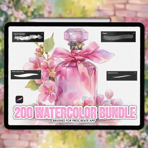 Procreate Watercolor Brushes: 200 realistic washes, splatters, textures & strokes bundle