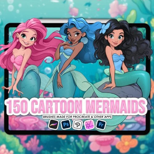 Procreate cartoon mermaid stamps | Photoshop & Clip Studio stamps
