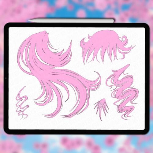 Procreate anime outline hair brushes