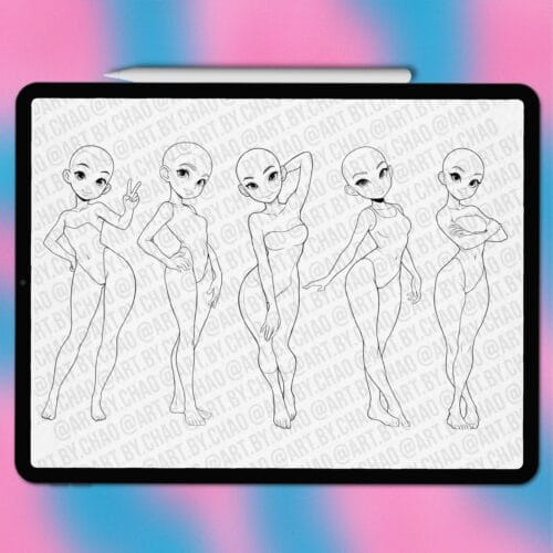 Procreate cartoon princess poses | Photoshop & Clip Studio stamps
