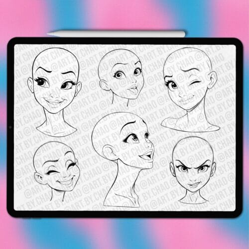 Procreate cartoon princess heads | Photoshop & Clip Studio stamps