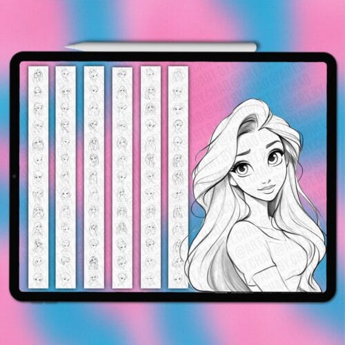 Procreate cartoon princess faces | Photoshop & Clip Studio stamps