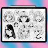 Procreate classic anime female faces | Photoshop & Clip Studio stamps