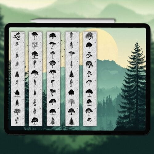 Procreate tree silhouette stamps | Photoshop & Clip Studio tree silhouette stamps