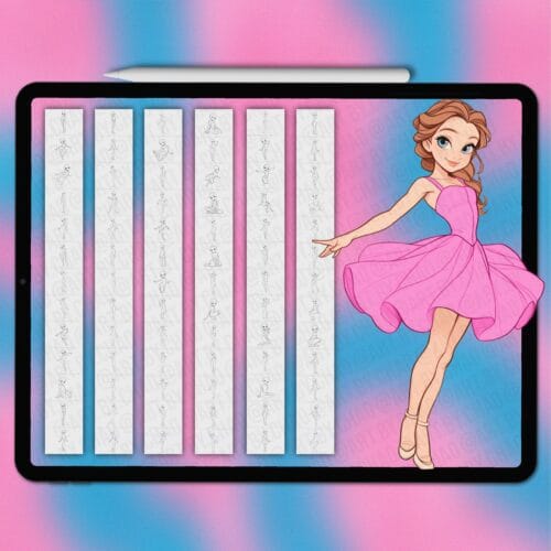 Procreate cartoon princess poses | Photoshop & Clip Studio stamps