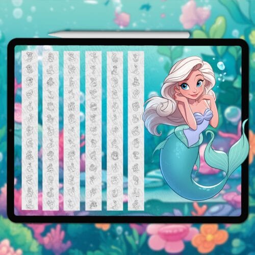 Procreate cartoon mermaid stamps | Photoshop & Clip Studio stamps