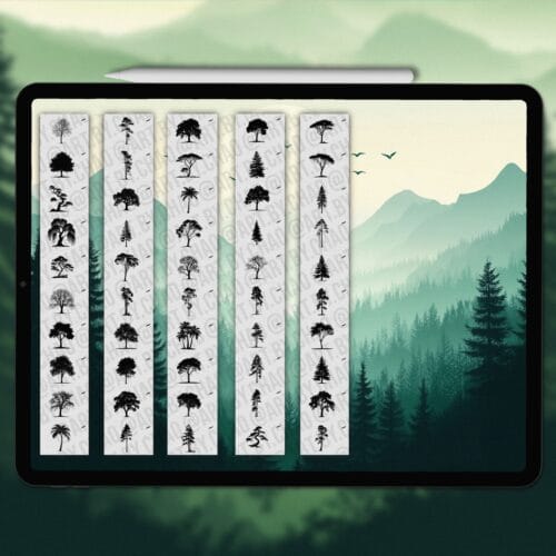 Procreate tree silhouette stamps | Photoshop & Clip Studio tree silhouette stamps