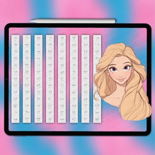 Procreate cartoon princess heads | Photoshop & Clip Studio stamps