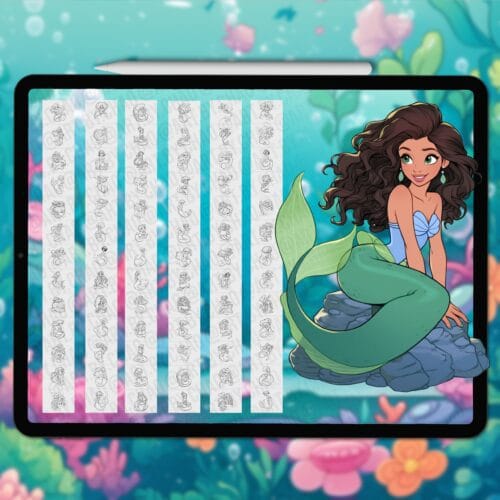 Procreate cartoon mermaid stamps | Photoshop & Clip Studio stamps