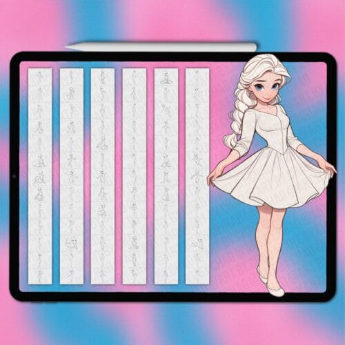 Procreate cartoon princess poses | Photoshop & Clip Studio stamps