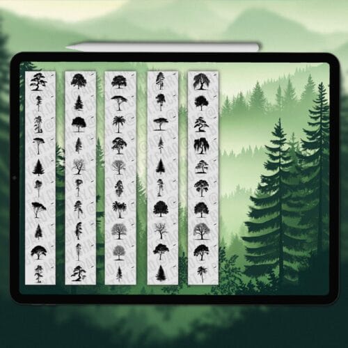 Procreate tree silhouette stamps | Photoshop & Clip Studio tree silhouette stamps