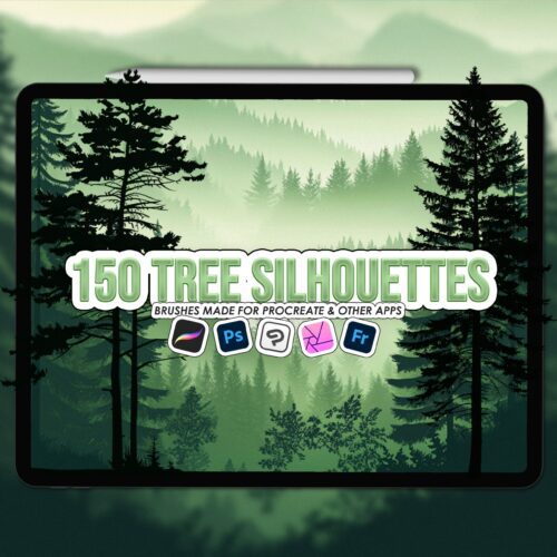 Procreate tree silhouette stamps | Photoshop & Clip Studio tree silhouette stamps
