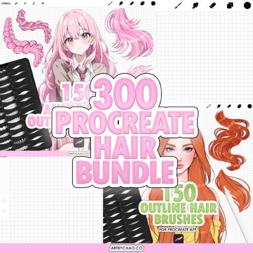 300 Procreate hair brushes bundle