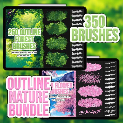 350 Procreate outline nature brushes bundle