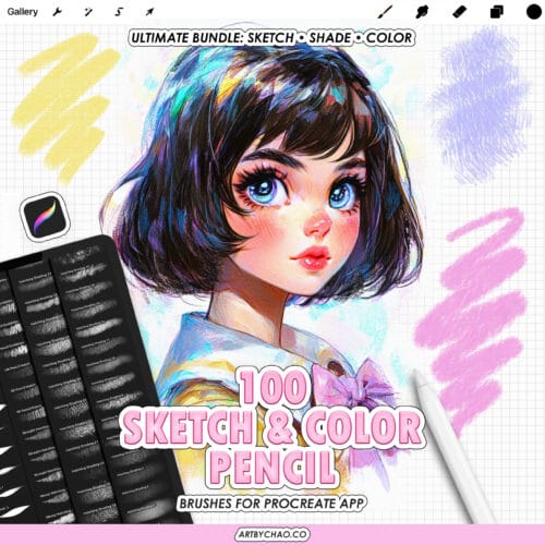 Procreate Pencil Brushes: 100 sketch, hatching, shading, color brushes