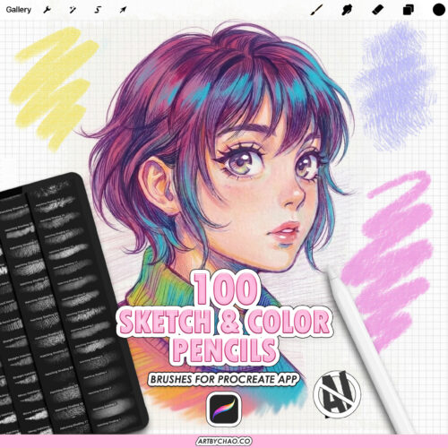 Procreate Pencil Brushes: 100 sketch, hatching, shading, color brushes