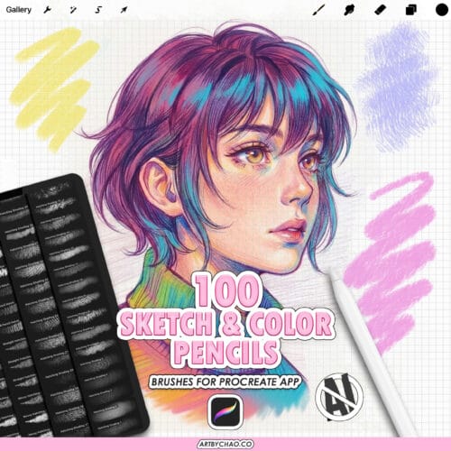 Procreate Pencil Brushes: 100 sketch, hatching, shading, color brushes