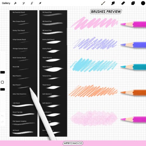 Procreate Pencil Brushes: 100 sketch, hatching, shading, color brushes