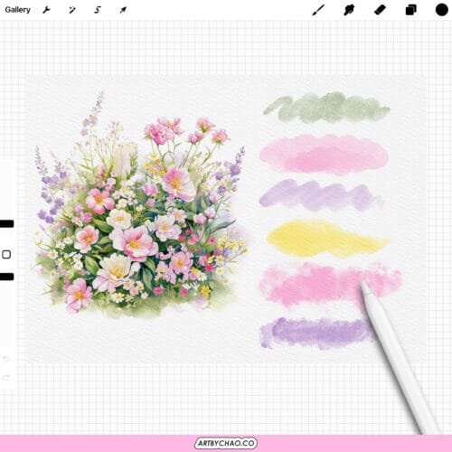 Procreate Watercolor Brushes: 200 realistic washes, splatters, textures & strokes bundle
