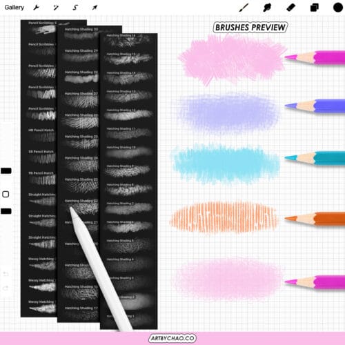 Procreate Pencil Brushes: 100 sketch, hatching, shading, color brushes