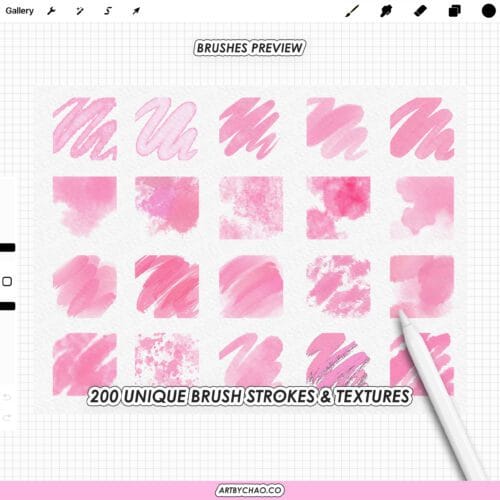 Procreate Watercolor Brushes: 200 realistic washes, splatters, textures & strokes bundle