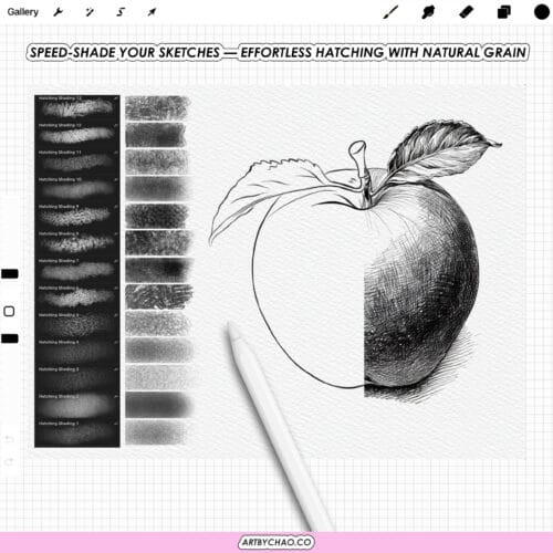 Procreate Pencil Brushes: 100 sketch, hatching, shading, color brushes