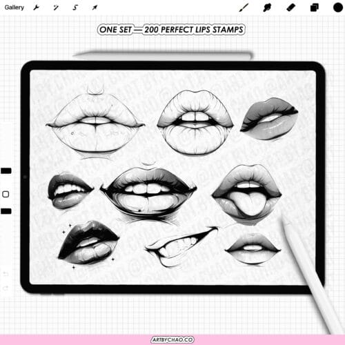 Procreate Lips Stamps: 200 mouth expressions, smile, kiss, tongue, teeth set (Photoshop & CSP supported)
