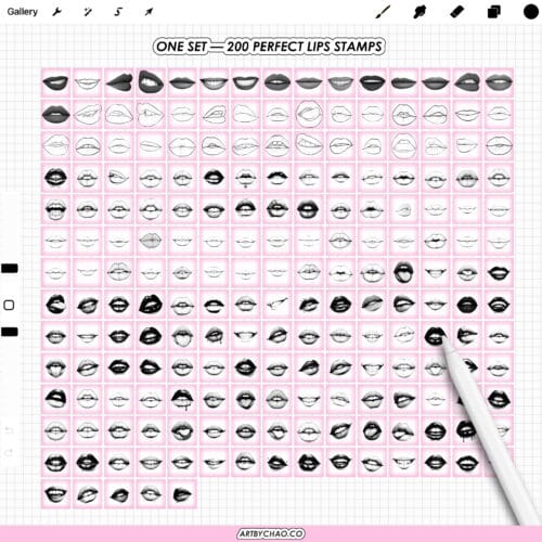 Procreate Lips Stamps: 200 mouth expressions, smile, kiss, tongue, teeth set (Photoshop & CSP supported)