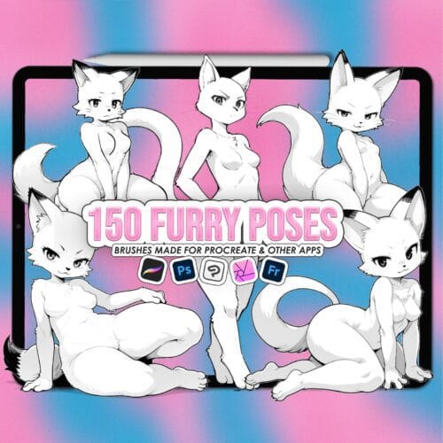 Procreate female furry pose stamps | Photoshop & Clip Studio stamps