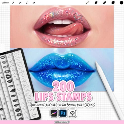 Procreate Lips Stamps: 200 mouth expressions, smile, kiss, tongue, teeth set (Photoshop & CSP supported)