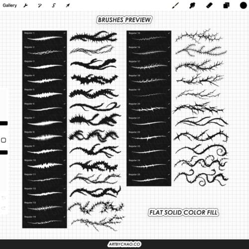 Procreate Thorn Brushes - Tattoo Linework Thorns, Outline Anime Manga Vines & Rose Stems