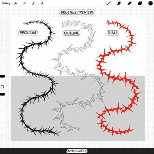 Procreate Thorn Brushes - Tattoo Linework Thorns, Outline Anime Manga Vines & Rose Stems
