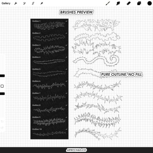 Procreate Thorn Brushes - Tattoo Linework Thorns, Outline Anime Manga Vines & Rose Stems