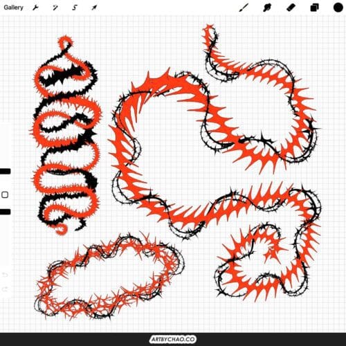 Procreate Thorn Brushes - Tattoo Linework Thorns, Outline Anime Manga Vines & Rose Stems
