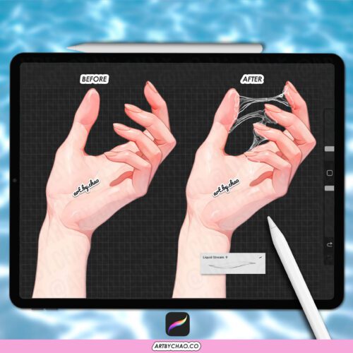 Procreate White Liquid Brushes – fluid, flow, water, splashes, drop, drip brushes