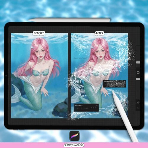 Procreate White Liquid Brushes – fluid, flow, water, splashes, drop, drip brushes