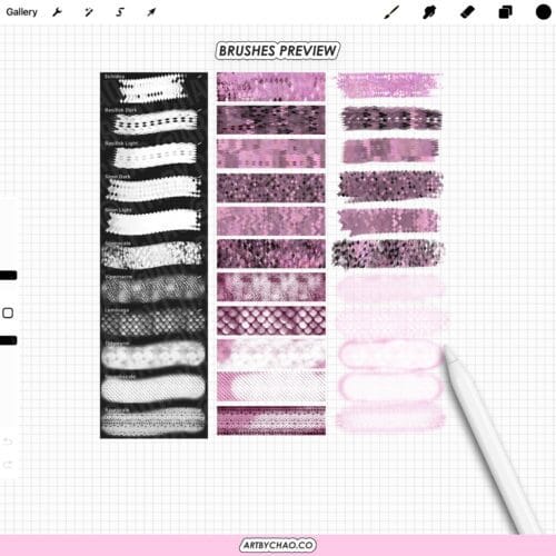 Procreate Glimmer Scale Brushes: mermaid, fish, snake, dragon scale texture brushes