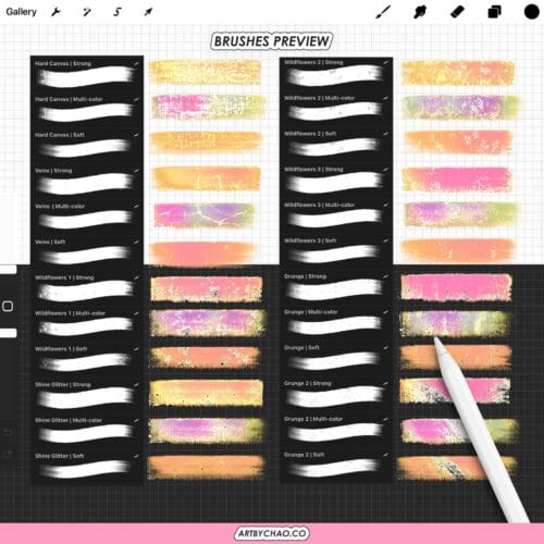 Procreate Glitter Oil Brushes – shimmer paint strokes with sparkle textures