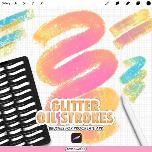 Procreate Glitter Oil Brushes – shimmer paint strokes with sparkle textures