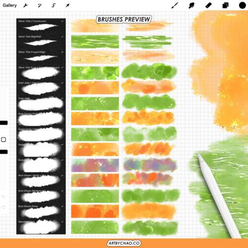 Procreate Glitter Watercolor Brushes – watercolor sparkle washes, glow strokes, grain & edges