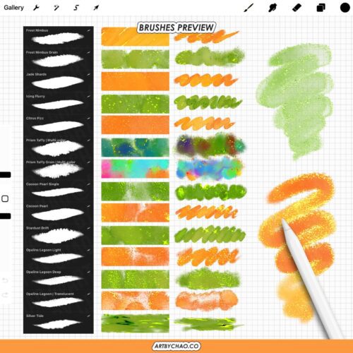 Procreate Glitter Watercolor Brushes – watercolor sparkle washes, glow strokes, grain & edges