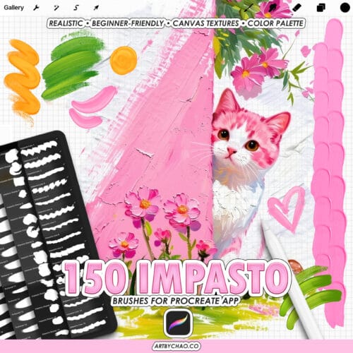 Procreate Impasto Brushes – Thick Oil Paint, Palette Knife Strokes, Buttery Strokes & Canvas Textures