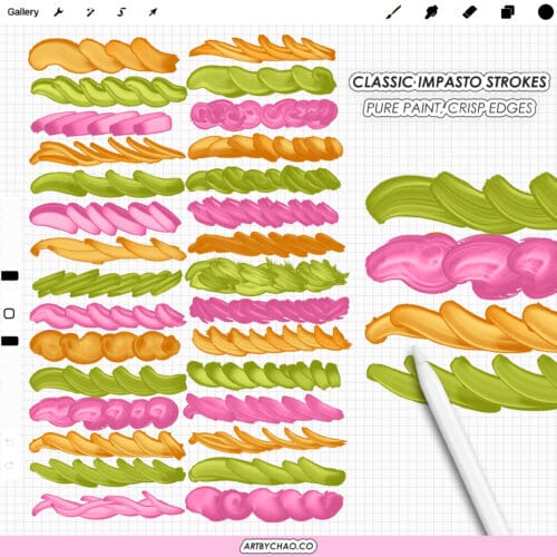 Procreate Impasto Brushes – Thick Oil Paint, Palette Knife Strokes, Buttery Strokes & Canvas Textures