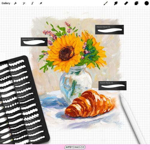 Procreate Impasto Brushes – Thick Oil Paint, Palette Knife Strokes, Buttery Strokes & Canvas Textures