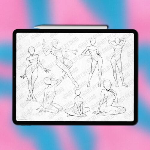 Procreate Female Pose Stamps: 200 realistic female body pose references (Photoshop & CSP supported)