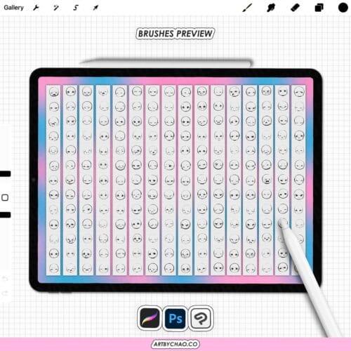 Procreate Emote Base: 200 Chibi Anime Face Expression Stamps (Photoshop, CSP supported)