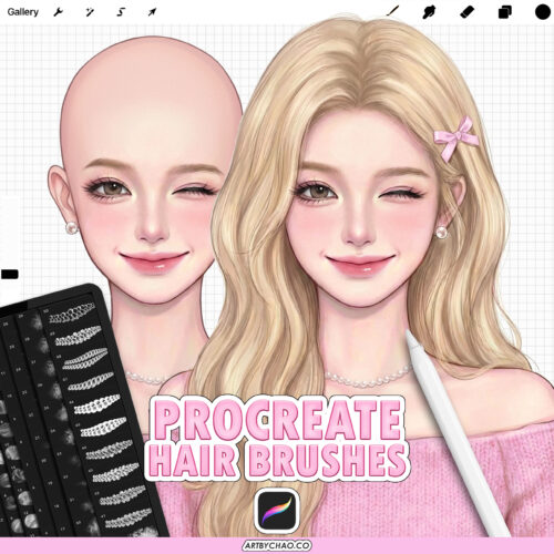 Procreate Hair Brushes: 100 basic brushes for hair drawing, braids & curls, straight strands, hair textures