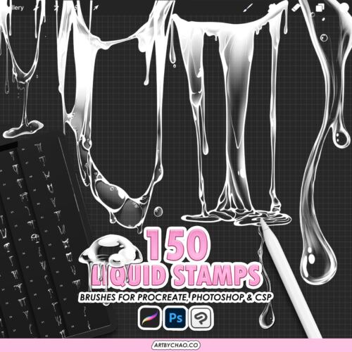 Procreate Liquid Stamps: 150 slime drips, leaks, goo, wet accents (Photoshop & CSP supported)