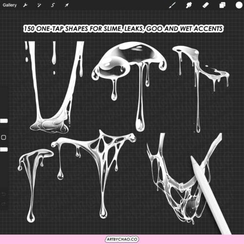Procreate Liquid Stamps: 150 slime drips, leaks, goo, wet accents (Photoshop & CSP supported)