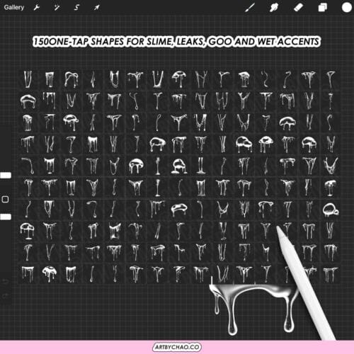 Procreate Liquid Stamps: 150 slime drips, leaks, goo, wet accents (Photoshop & CSP supported)